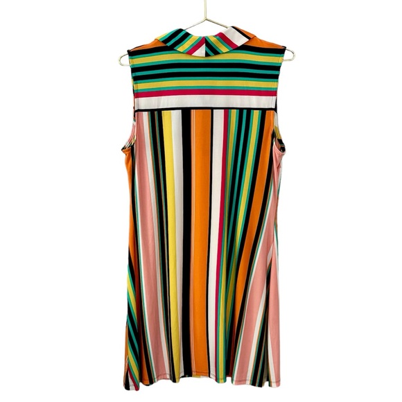 MSK Petite Multicolor Stripe Print Sleeveless A-Line Dress with Gold Zipper - Picture 2 of 6